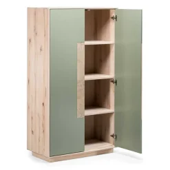 Outlet Wohnen 90x120x45 Wohnzimmer Highboard in Grau & Buche - Ajevos