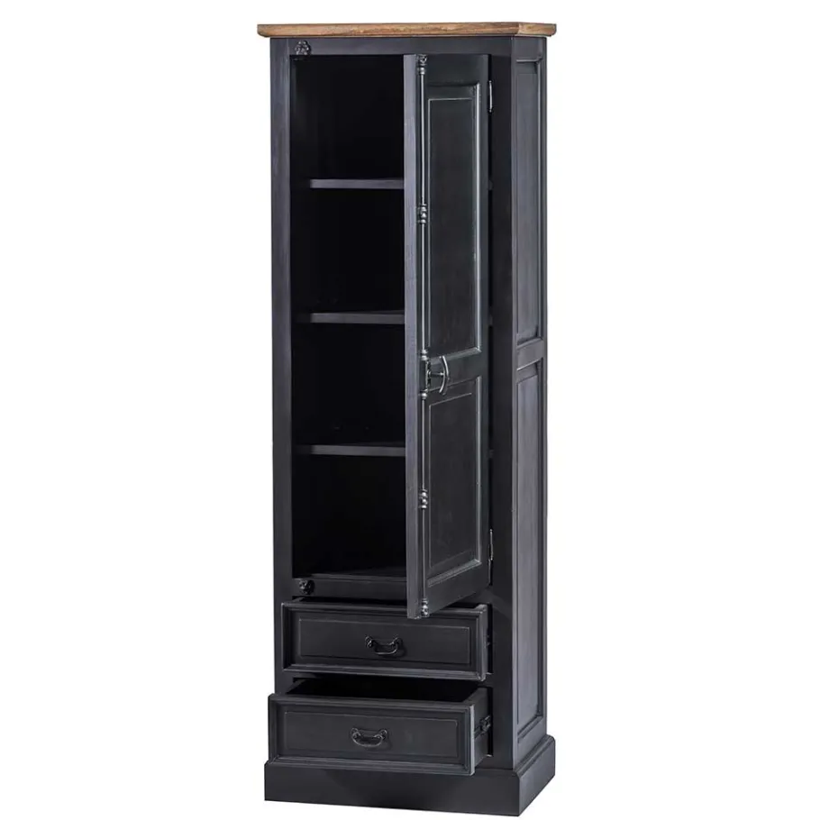 Wohnen 61x180x42 Wohnzimmer Schrank in Schwarz & Teak - Niovan