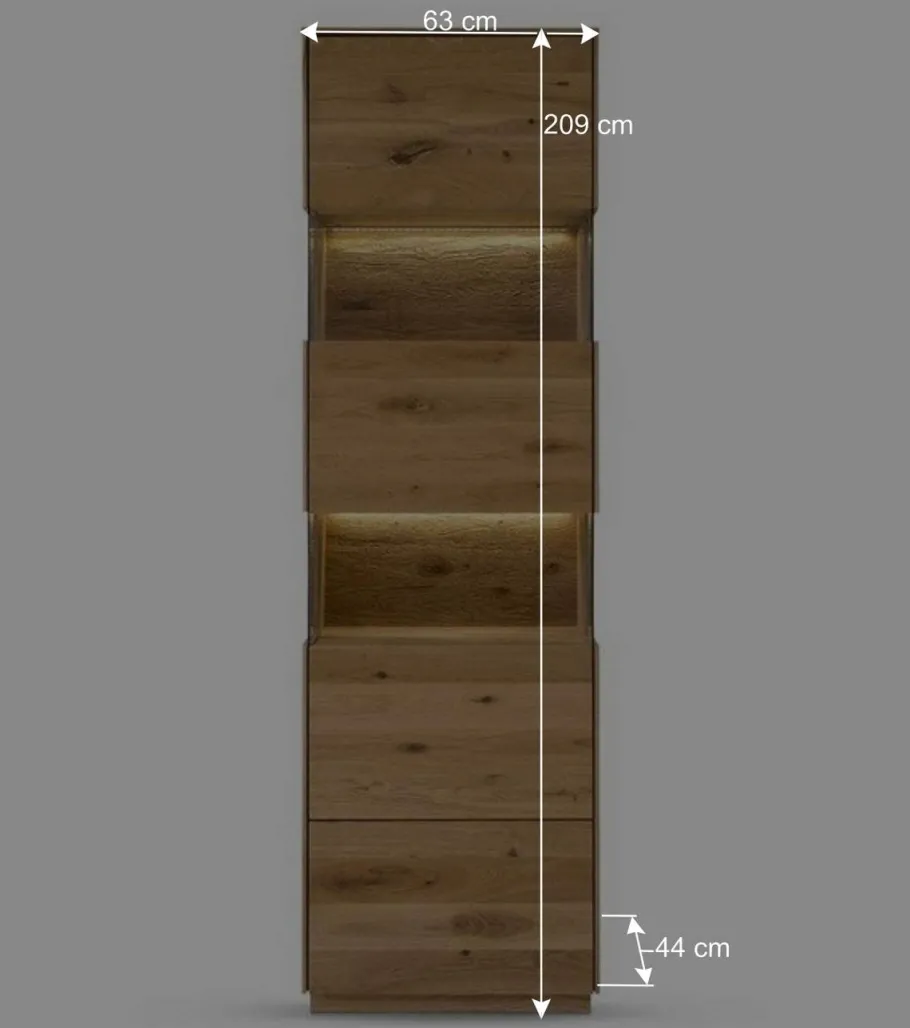 Clearance Wohnen 63x208x44 Wohnzimmer Vitrine aus Wildeiche massiv - Obinson
