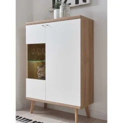 Clearance Wohnen 90x134x40 Wohnzimmerschrank in Weiß & Eiche - Cablos