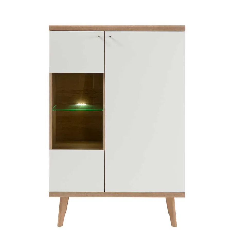 Clearance Wohnen 90x134x40 Wohnzimmerschrank in Weiß & Eiche - Cablos