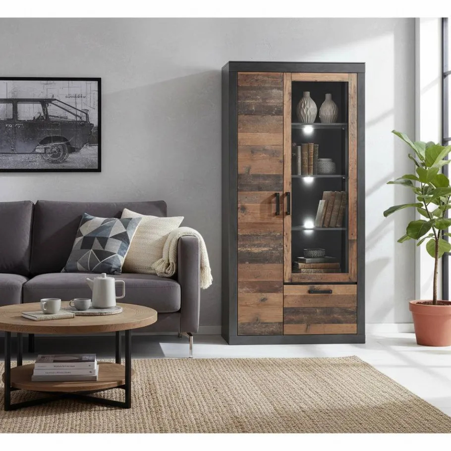 Clearance Wohnen 97x201x40 Wohnzimmerschrank mit Glastür - Timuras