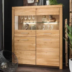 Sale Wohnen 118x141x40 Wohnzimmerschrank mit Glaseinsätzen - Loitons