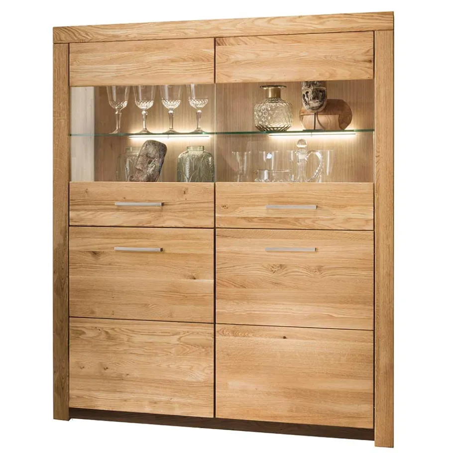Sale Wohnen 118x141x40 Wohnzimmerschrank mit Glaseinsätzen - Loitons