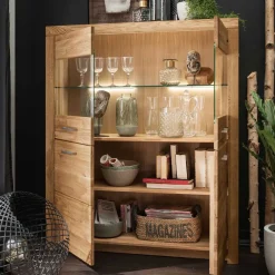 Sale Wohnen 118x141x40 Wohnzimmerschrank mit Glaseinsätzen - Loitons