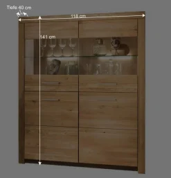 Sale Wohnen 118x141x40 Wohnzimmerschrank mit Glaseinsätzen - Loitons