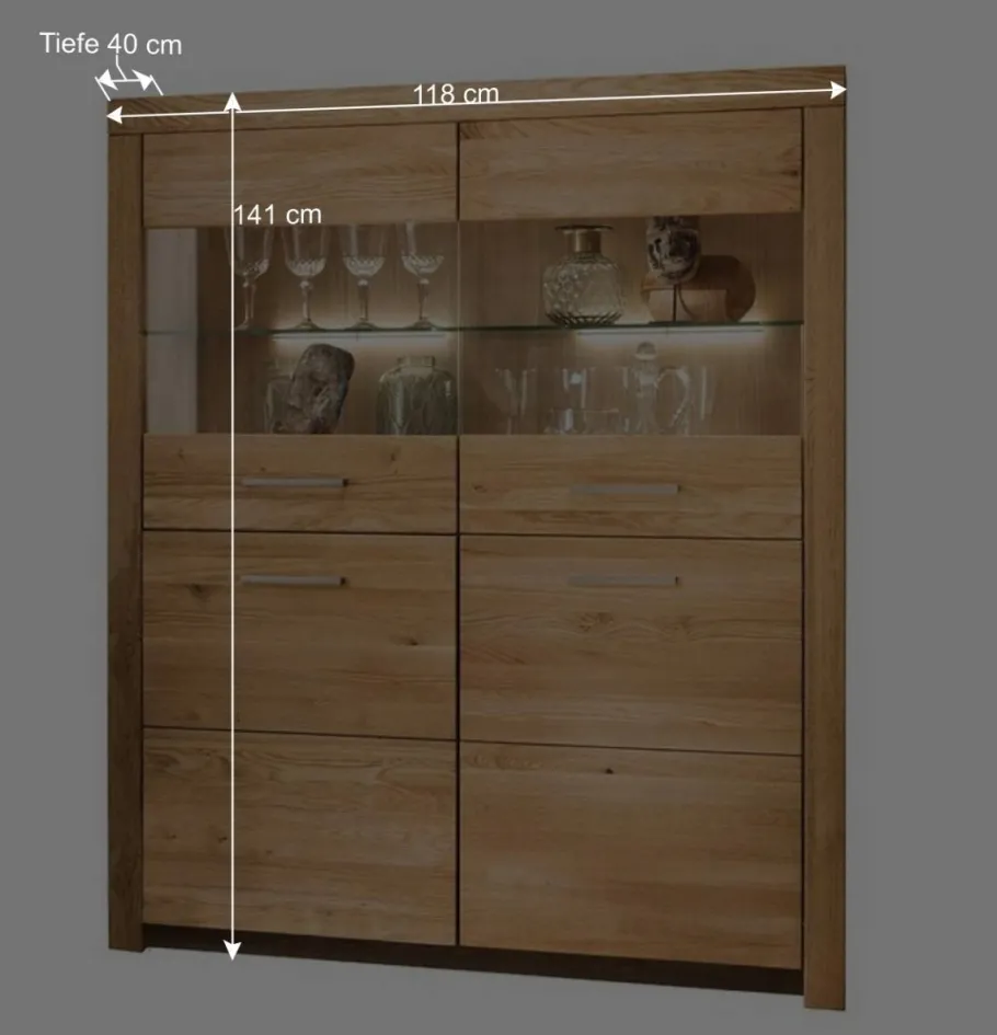 Sale Wohnen 118x141x40 Wohnzimmerschrank mit Glaseinsätzen - Loitons
