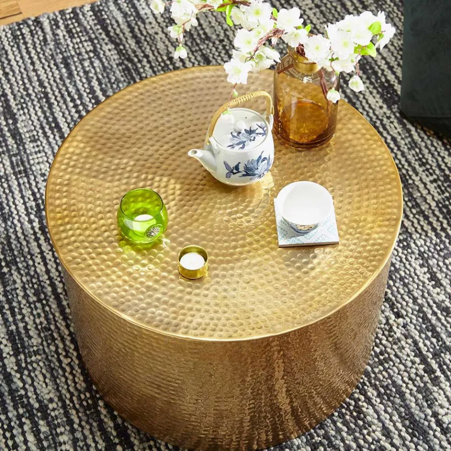 Wohnen 61x41x61 Wohnzimmer-Tisch aus Alu in Gold - Rading