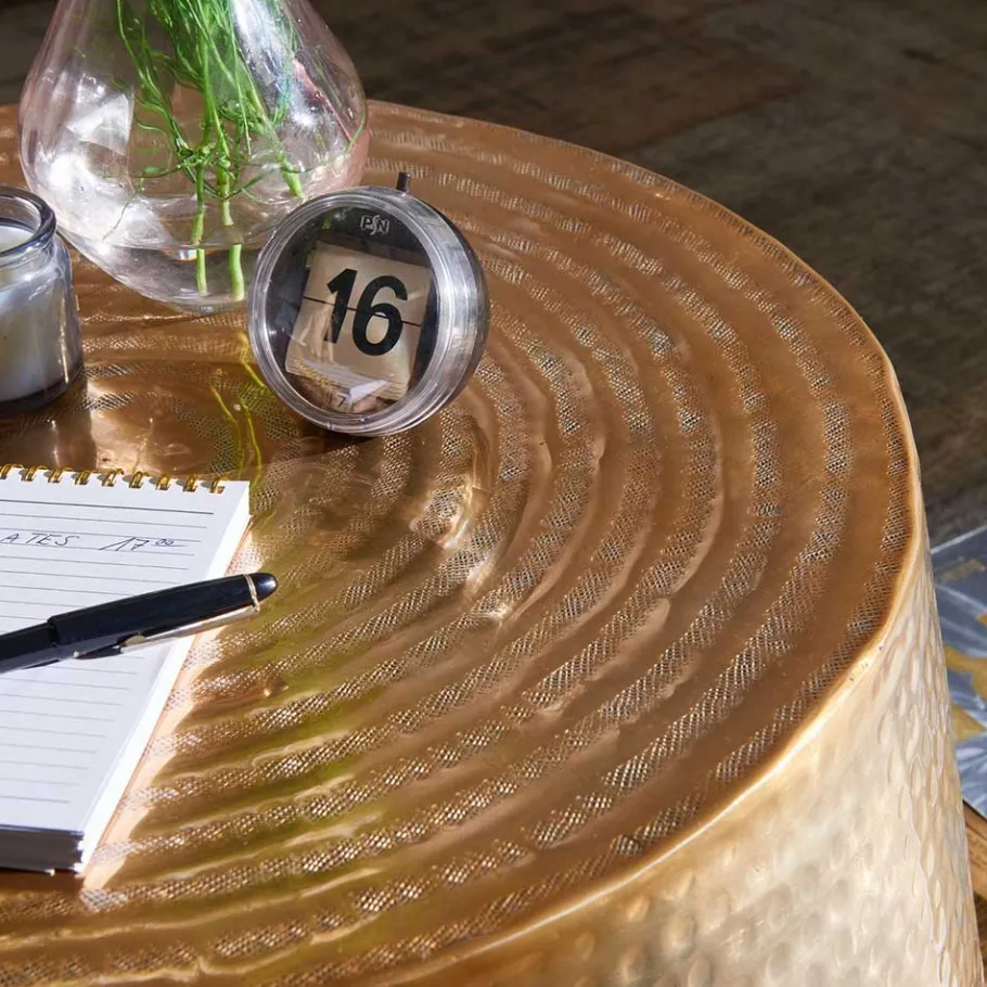 New Wohnen Zylinderform Sofatisch in Gold lackiert - Dronja